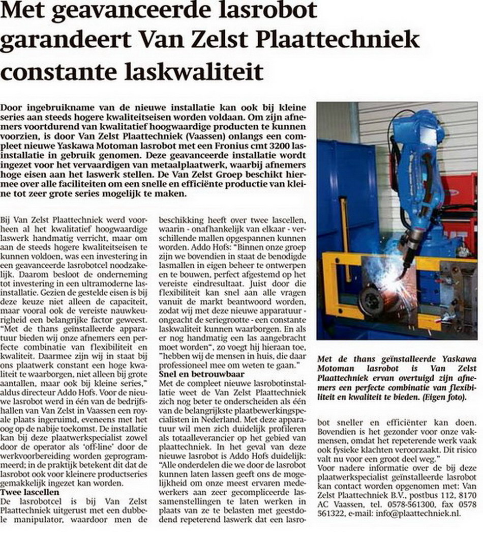Van Zelst lasrobot artikel
